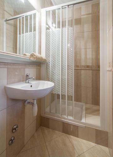 a bathroom with a sink and a shower at Willa Litworówka in Biały Dunajec