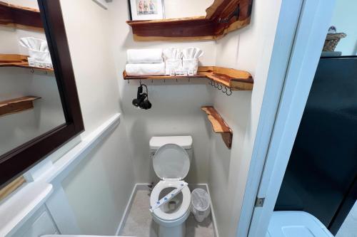 ein kleines Bad mit WC und Handtüchern in der Unterkunft The Hideaway in Beaufort