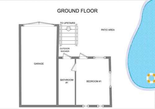 a schematic diagram of a ground floor at Private Home with Pool and Spa - Kayaks, Quad Rental in Las Palmas