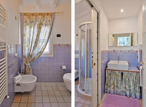 two pictures of a bathroom with a toilet and a sink at Casa Vacanze Nel Giardino di Renzo in Imperia