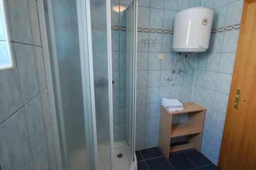 ein kleines Bad mit einer Dusche und einem WC in der Unterkunft Apartments with a parking space Njivice, Krk - 21773 in Njivice