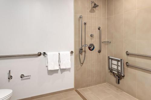 La salle de bains est pourvue d'une douche et de toilettes. dans l'établissement Courtyard by Marriott San Jose Airport Alajuela, à Alajuela