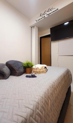 een slaapkamer met een groot bed in een kamer bij 101 Cerca al estadio in Medellín