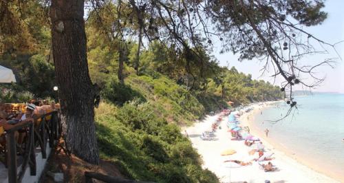 a group of people laying on the beach at Villa Anna Maria in Kriopigi