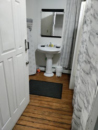 a bathroom with a sink and a mirror at Cozy, spacious and peaceful in Providence