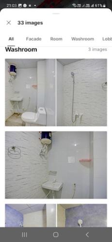 uma colagem de três fotos de uma casa de banho em Hotel Sunshine Cave , Ghaziabad em Ghaziabad