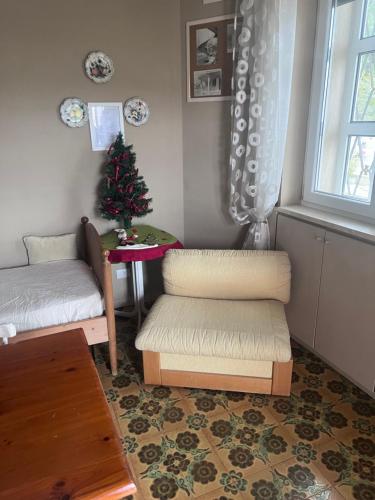 een woonkamer met een kerstboom en een bank bij Villa L'Ottagono con cucina parcheggio privato telecamerizzato e wifi in Gioia del Colle