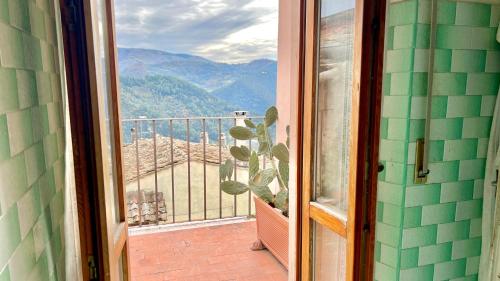 a room with a window with a plant on a balcony at Casa di Nonna in Montefranco