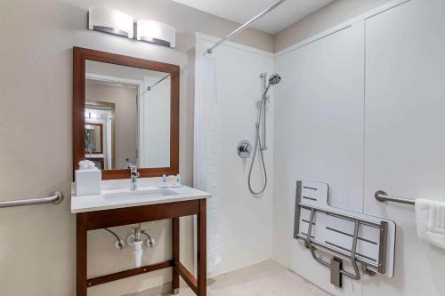 a bathroom with a sink and a shower at Comfort Inn & Suites in Brunswick