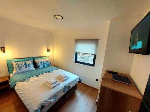 Postel nebo postele na pokoji v ubytování Apartmani Višegradski pogled