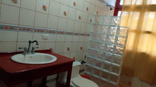 a bathroom with a sink and a toilet at Quinta Tisseaux in Casares