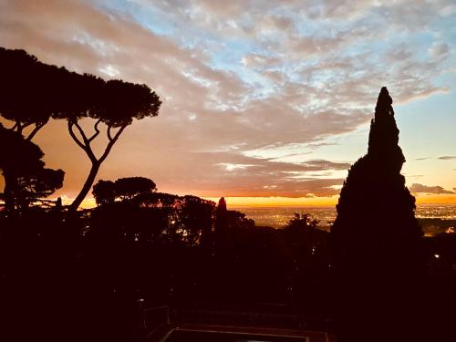 a sunset with a tree in the foreground at “Casa Amélie” in Grottaferrata