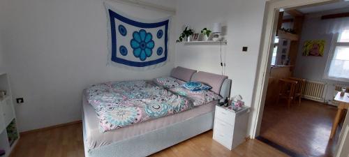 1 dormitorio con 1 cama en una habitación en Apartman U Parku, en Dvůr Králové nad Labem