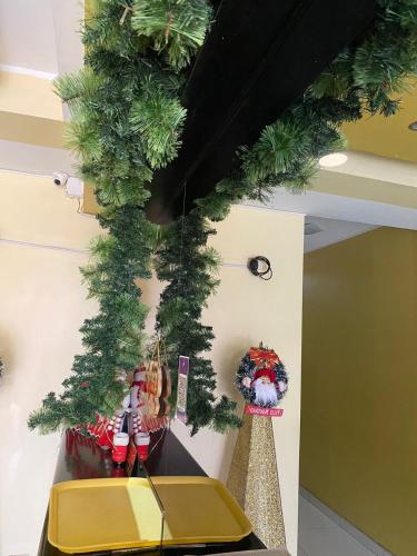 Un arbre de Noël sur le mur d'une pièce dans l'établissement HOTEL G&EMP Rador BARRANCA, à Barranca