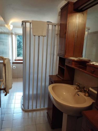 un bagno con doccia, lavandino e WC di Hotel Fedora a Firenze