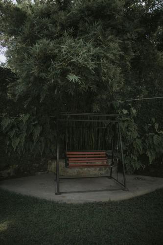 a bench sitting under a tree in a park at Woradi Solitude Bungalow in Talpe