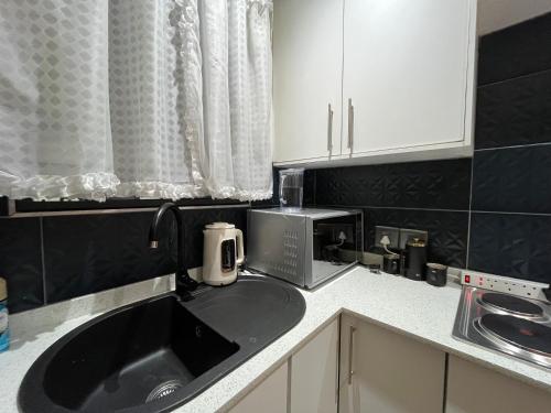 a kitchen counter with a sink and a microwave at The Benjamin Accomodation in Edenvale