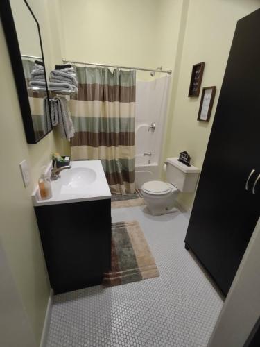 ein Bad mit einem Waschbecken und einem WC in der Unterkunft 2feathers inn in Natchez