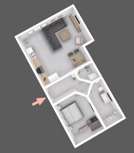 a rendering of a floor plan at Barrierefreie Ferienwohnung in Winterscheid nahe Köln Bonn bis 4 Personen mit Netflix und mehr in Ruppichteroth