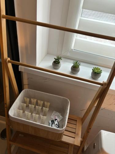 a shelf in a refrigerator with plants on it at Apartament nad rzeką in Kowary