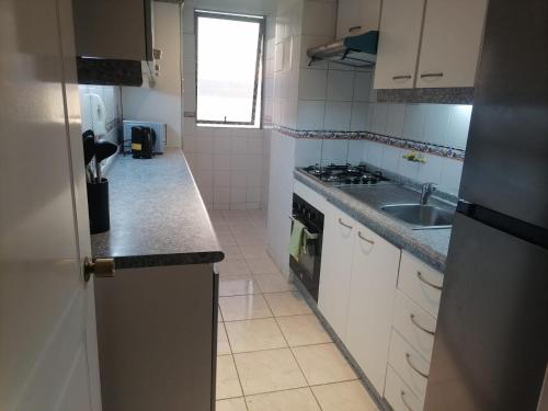 a small kitchen with a sink and a stove at departamento frente al mar playa brava in Iquique