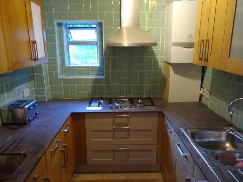 a kitchen with a sink and a stove top oven at London Central Acton Aparthotel in London