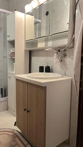 a bathroom with a sink and a mirror at Villa Lena in Ohrid