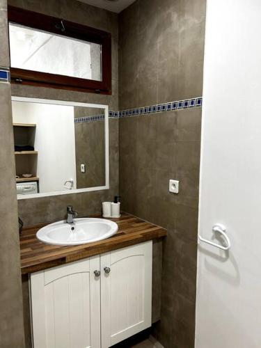 een badkamer met een wastafel en een spiegel bij Superbe appartement dans un mas in Nîmes