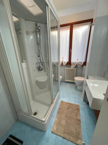 W łazience znajduje się prysznic, toaleta i umywalka. w obiekcie Garden Love Venice w Mestre