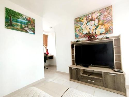 En tv och/eller ett underhållningssystem på Hermoso Apartamento Estancia Tranquila por dias, semanas o meses