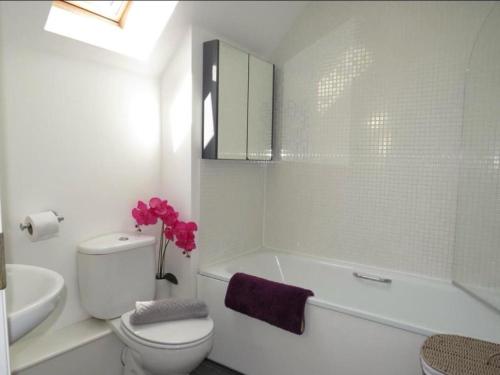 a bathroom with a toilet and a tub and a sink at Bradford Drive in Mile End