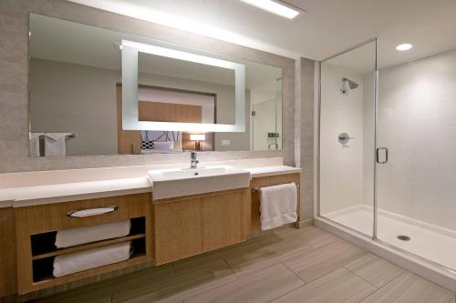 W łazience znajduje się umywalka i prysznic. w obiekcie SpringHill Suites by Marriott Paso Robles Atascadero w mieście Atascadero