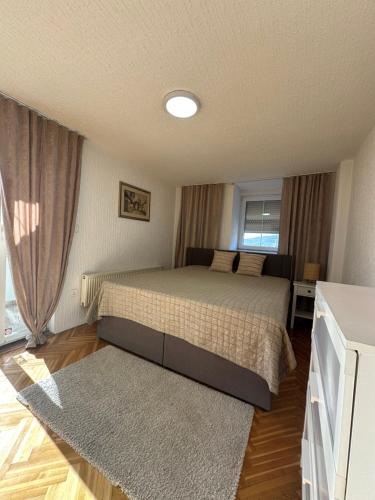 - une chambre avec un grand lit et un tapis dans l'établissement Vila Forino, à Vogošća