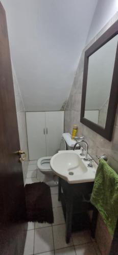 uma casa de banho com um lavatório, um WC e um espelho. em LUCILU NUEVO POETA em Córdova