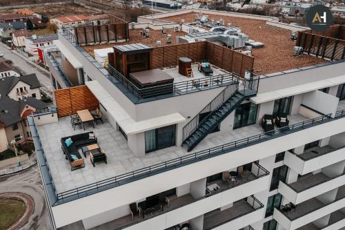 an overhead view of a building with a balcony at Albelli Luxury Skyview in Košice