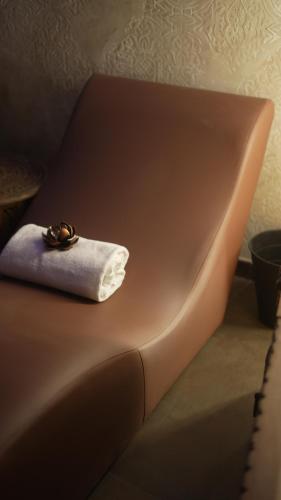 a ring sitting on top of a brown couch at Domus Aquae Rooms & Wellness SPA in Genova