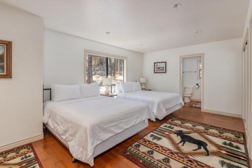 two beds in a room with a cat on the floor at Sequoia Ridge in Dorrington