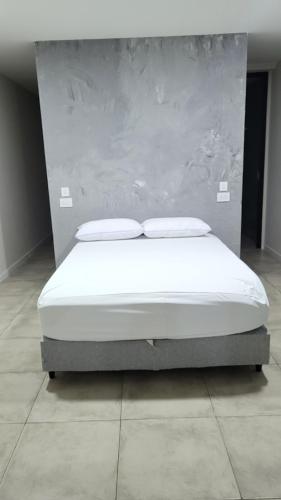 1 cama con 2 almohadas en una habitación en Casa de Verano en Mina Clavero