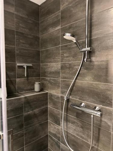 W łazience znajduje się prysznic z głowicą prysznicową. w obiekcie B&B Ereprijs w Hadze