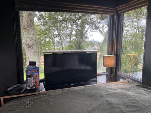 Televiisor ja/või meelelahutuskeskus majutusasutuses Stunning 1-Bed Luxury Lodge on Teign River
