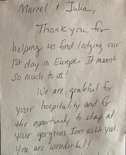 a letter written in handwriting on a piece of paper at SLEEP INN Bed&Breakfast in Amblève