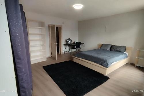 um quarto com uma cama e uma secretária. em Central and Quiet House in Charleroi em Charleroi