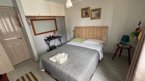 利馬的住宿－Departamento en Miraflores con Surquillo，一间小卧室,卧室内配有一张床铺