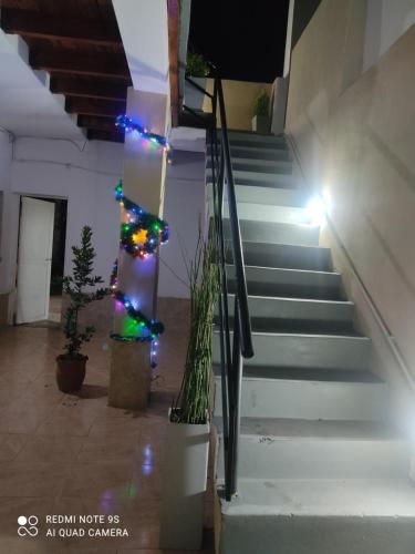 un conjunto de escaleras con luces encendidas en Gotas de Rocio en San Antonio Oeste