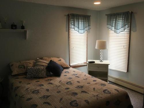 een slaapkamer met een bed en 2 ramen bij Awesome Apartment In Barnegat Light With 3 Bedrooms And Wifi in Waretown