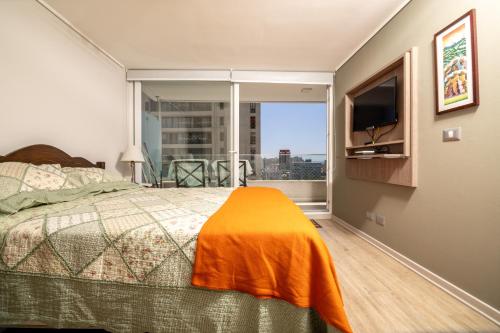 Ένα ή περισσότερα κρεβάτια σε δωμάτιο στο Bello Departamento2 Centro Viña Mar, 2Dormitorios