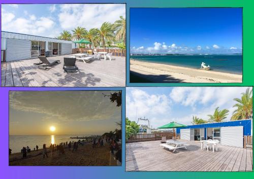 a collage of pictures of a beach and the ocean at DUOマーメイドステイ in Nakagusuku