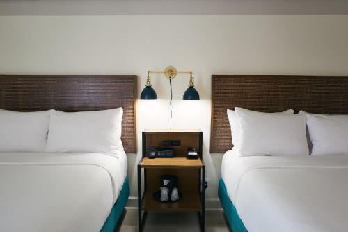 two beds sitting next to each other in a room at SoMa House in San Francisco