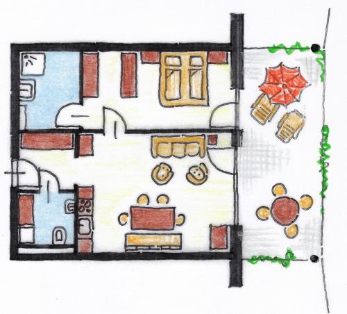 a drawing of a floor plan of a house at Ebelsberger Terrassen in Linz