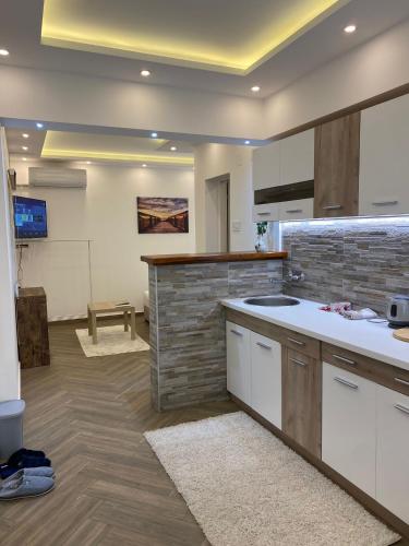 a kitchen with a sink and a counter top at Surčin Centar apartment in Surčin